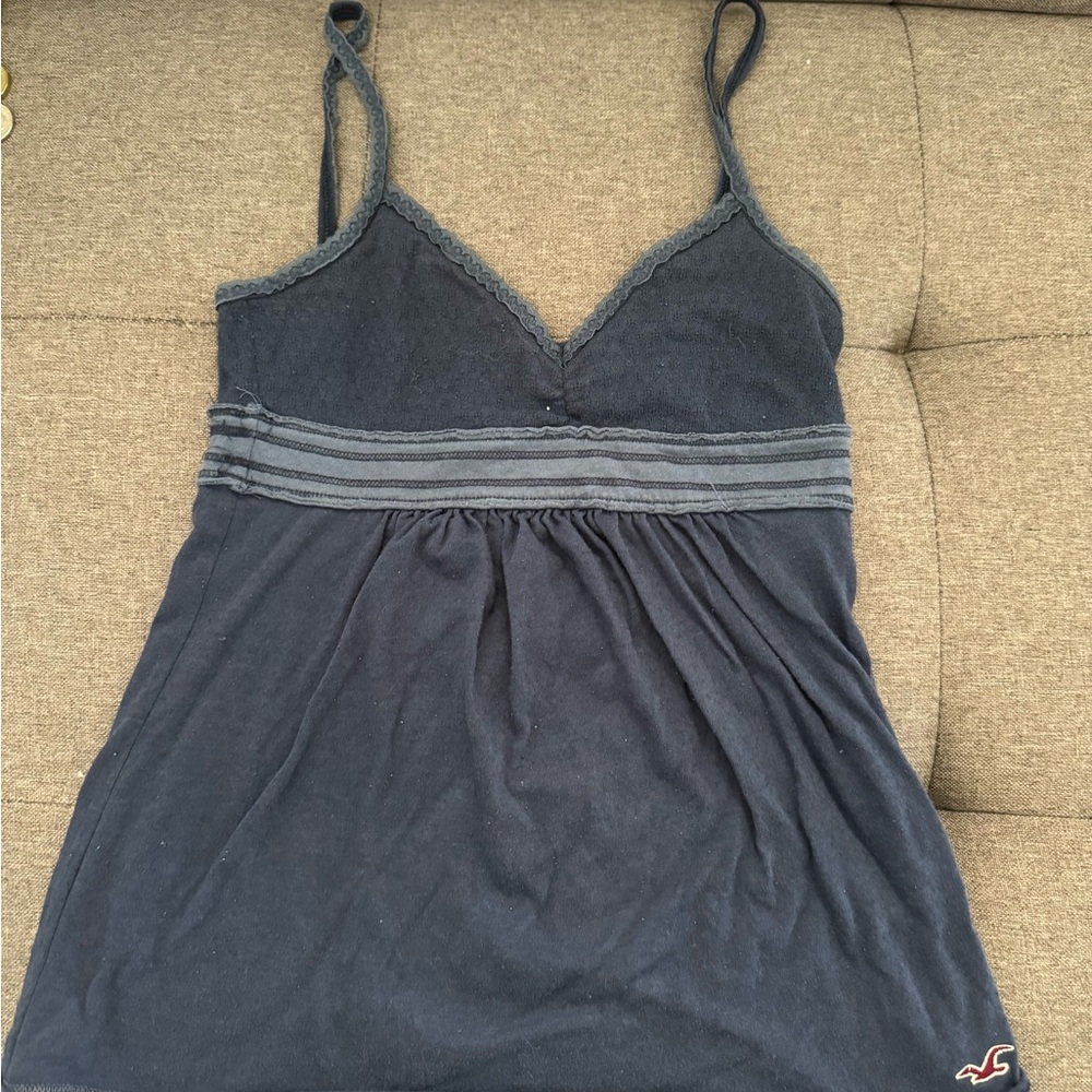 Vintage Y2K Hollister Dark Blue Lace Trim Top